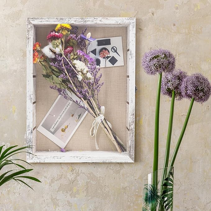 Shadow Box Frame with Removable Shelves, White 11x14 Deep Memory Box Display Case for Keepsake Collectibles, Coins Military Medals Pins Wedding Flowers - Image 4