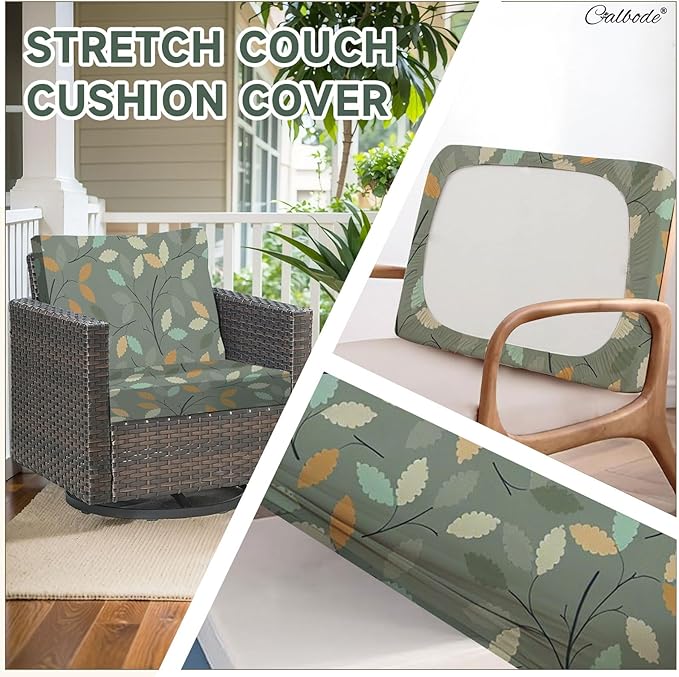 8Pcs Stretch Patio Cushion Cover for Autumn, Couch & Sofa Slipcovers for Patio Furniture Cushions Washable Reusable Couch Covers Replacement Fall Home Decor (Green Leaf Printed, Cover Only) - Image 5
