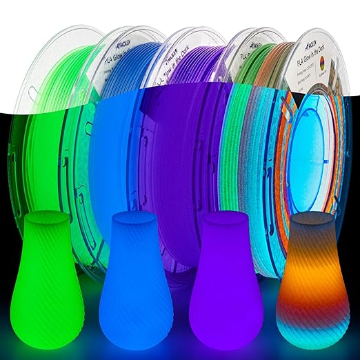 AMOLEN Glow in The Dark 3D Printer Filament Bundle, Glow Filament Multicolor, 5 Meter Rainbow, Green, Blue and Blue-Purple, 1.75mm PLA Filament, Dimensional Accuracy +/- 0.02 mm, 200g X 4 Pack by AMOLEN