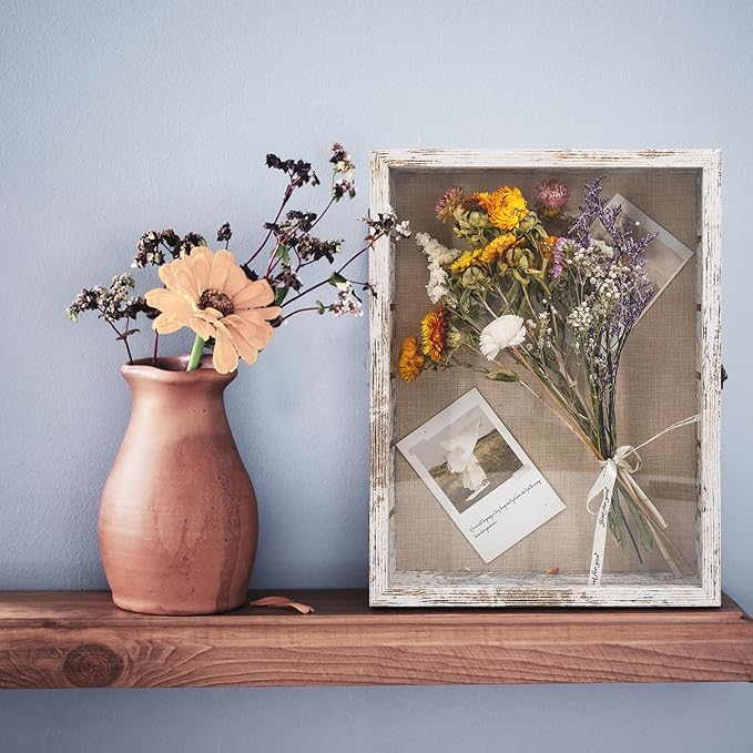 Shadow Box with Shelves, White 12x16 Shadow Boxes Display Cases with Shelves for Miniatures Keepsake Collectibles, Coins Military Medals Pins Wedding Flowers - Image 2