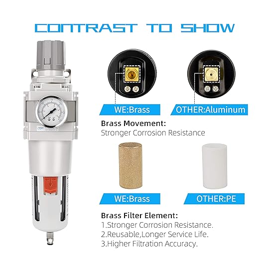 NANPU 1" NPT Compressed Air Filter Regulator Combo Piggyback, 5 Micron Brass Element, Poly Bowl, Semi-Auto Drain, Metal Bracket, 0-150 psi Gauge - Image 5