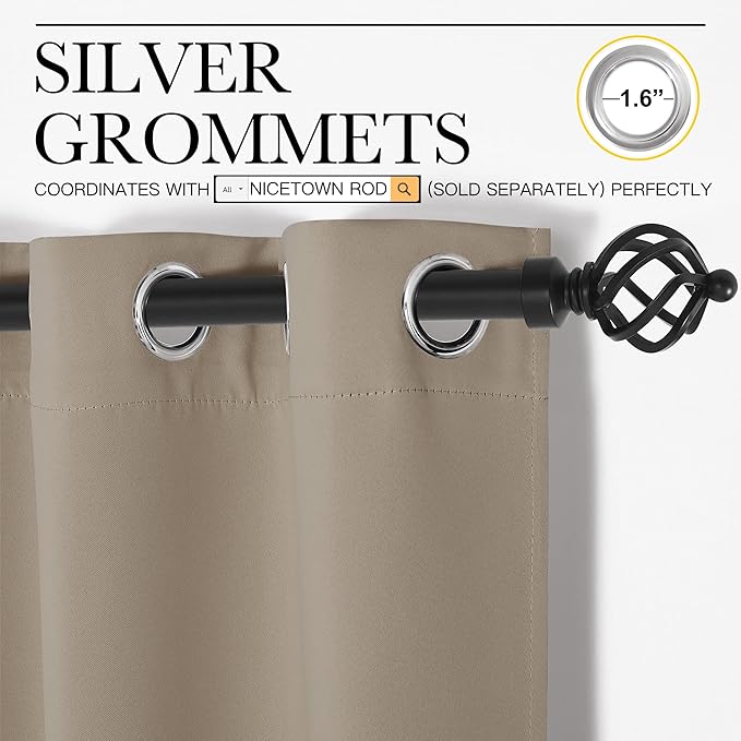 NICETOWN Taupe Bedroom Blackout Curtain Panel, 1 Panel, 70 x 84 inch, Privacy Window Thermal Insulated Blackout Drape/Drapery for Loft, Guestroom - Image 2