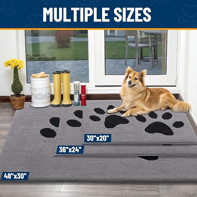 Smiry Dog Door Mat for Muddy Paws, Absorbs Moisture and Dirt, Low-Profile Entryway Mat with Non-Slip Backing, Entry Indoor Outdoor Doormat for Inside Floor (30x20 Inches, Grey, Paw) - Image 3