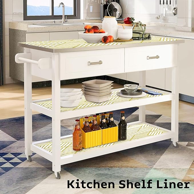 Shelf Liners for Kitchen Cabinets 12IN x 10FT, Non Adhesive Cabinet Liner Strong Non-Slip Thickened Gold Geometric Drawer Liner, Easy to Clean for Shelf, Cabinet with Knife and Tape Measure - Image 3