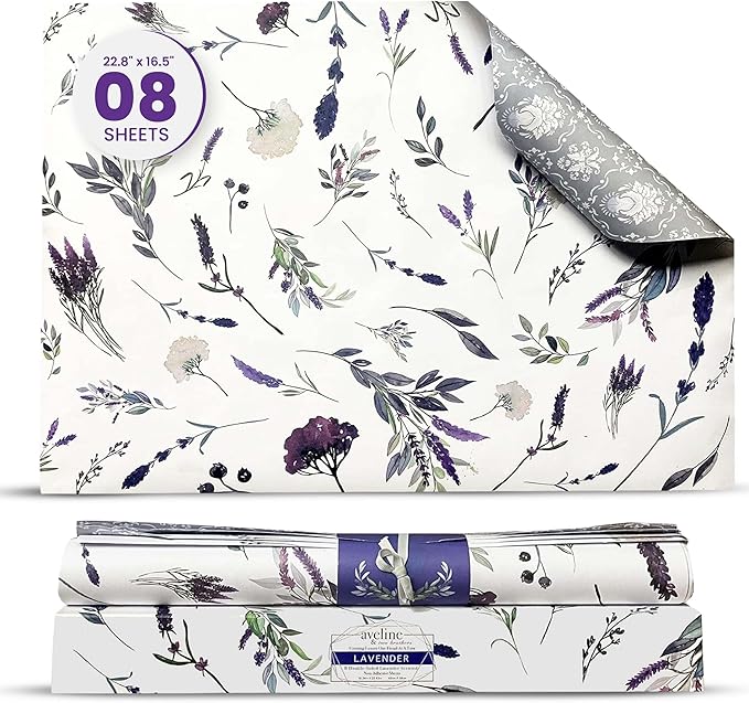 8X Lavender Scented Drawer Liners for Dresser - Scented Drawer Liner is Ideal for Cabinet, Dresser, Shelf, Cupboards - Double-Sided Pattern Non Adhesive Contact Paper for Shelves is Ideal Winter Gift by avelinetwobrothers