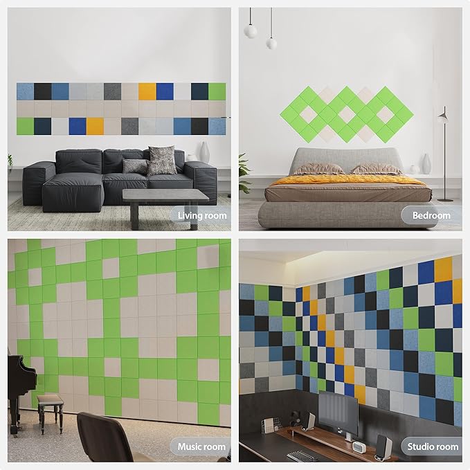12 Pack Acoustic Panels Self Adhesive Sound Proof Foam, High Density Sound Acoustic Panel, 12X12X0.4 Inch Square Panels in Home, Office, Reccording Room, Studio,and more(Beige) - Image 7