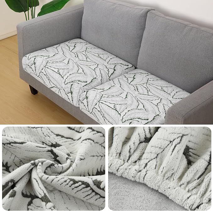 Fuloon Seat Cushion Covers, Stretch Couch Slipcovers Sofa Cushion Protective Solid Chair Slipcovers Washable Suitable for Armchair Loveseat Sofa 2 PC Army Green - Image 2