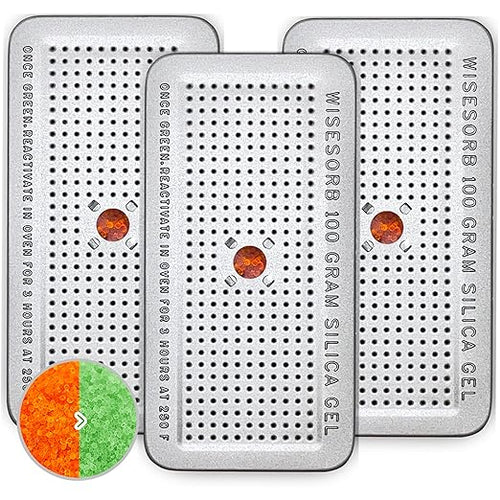 100 Gram 3 Pack Indicating Silica Gel Canister, Gun Safe Dehumidifier (Orange to Green), Reusable Desiccant Canister Dehumidifier by Wisesorb