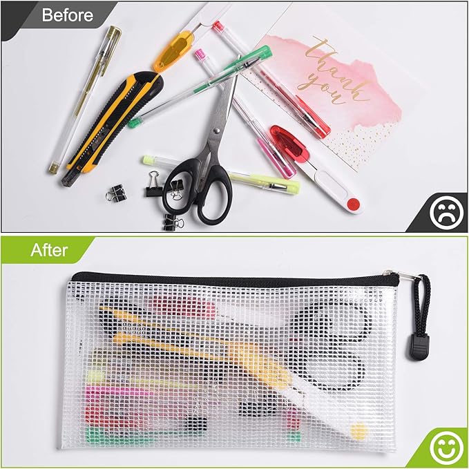 Plastic Mesh Zipper Pencil Pouches, 6PCS Waterproof Tear-Resistant Document File Folders, A6 Size Zipper Documents Pouch Document Organizer Bags for School Office Home Travel Storage(9.25×4.25Inch) - Image 4