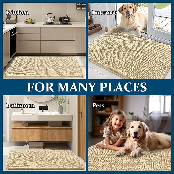 OLANLY Dog Door Mat for Muddy Paws 44x24, Absorbs Moisture and Dirt, Absorbent Non-Slip Washable Doormat, Quick Dry Chenille Mud Mat for Dogs, Entry Indoor Entryway Carpet for Inside Floor, Sand - Image 8