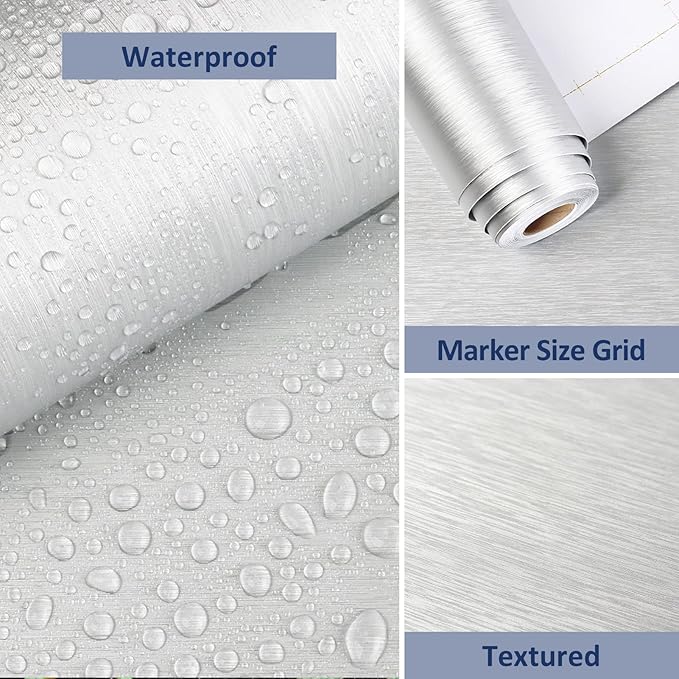 WESTICK Brushed Silver Wallpaper Peel and Stick Stainless Steel Contact Paper for Appliances Textured Silver Contact Paper for Cabinets Removable Thick Metalic Wallpaper Roll 15.8" x 196" - Image 5