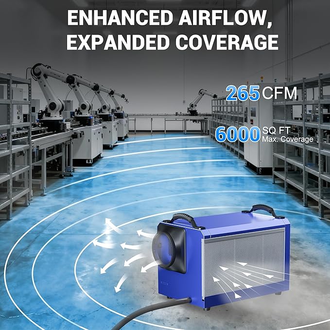 SILVEL 145 Pint Dehumidifier with Drain Hose, Commercial Compact Dehumidifier for Crawl Spaces, Basements, Industry Water Damage Unit, Large Capacity, Portable, Up to 6000 Sq.Ft, Blue - Image 5