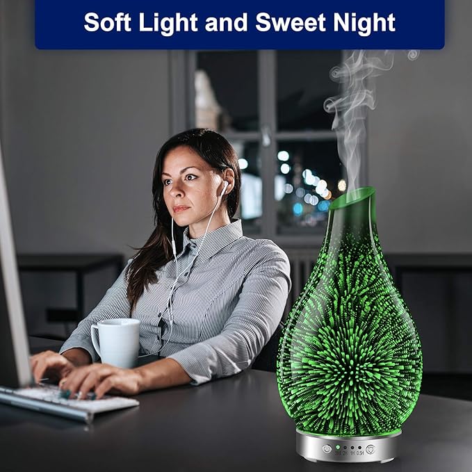 MAXWINER Essential Oil Diffusers Ultrasonic 3D Glass Aromatherapy Diffuser, Auto Shut-Off, Timer Setting, 7 Colors LED Lights Changing for Home, Office, Spa 120ml - Image 4