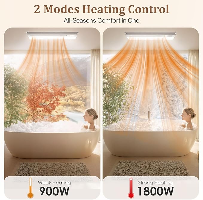 4 in 1 Bathroom Exhaust Fan with Light and Heater, 1900W Bathroom Heater Fan Light Combo, 180 CFM 1.0 Sone Ceiling Fan Remote Control Heater, Ventilation for Home, Bath, Hotel (Style 1) - Image 3