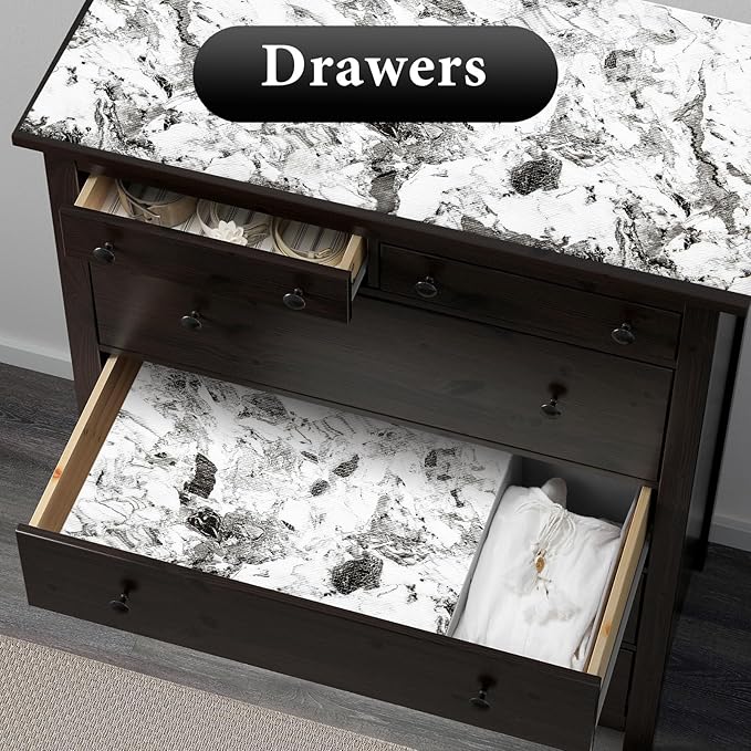 Drawer and Shelf Liner for Kitchen Cabinet: 12 in X 20 Ft Non Slip Waterproof Shelf Paper Non Adhesive Refrigerator Liners Grey and White Marble Easy Liners for Bathroom with Knife Tape Measure - Image 6