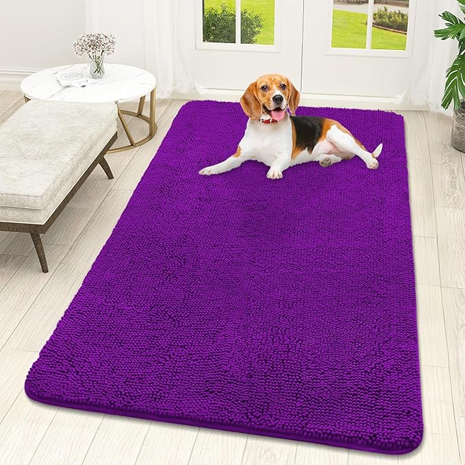 OLANLY Dog Door Mat for Muddy Paws 59x32, Absorbs Moisture and Dirt, Absorbent Non-Slip Washable Doormat, Quick Dry Chenille Mud Mat for Dogs, Entry Indoor Entryway Carpet for Inside Floor, Purple by OLANLY