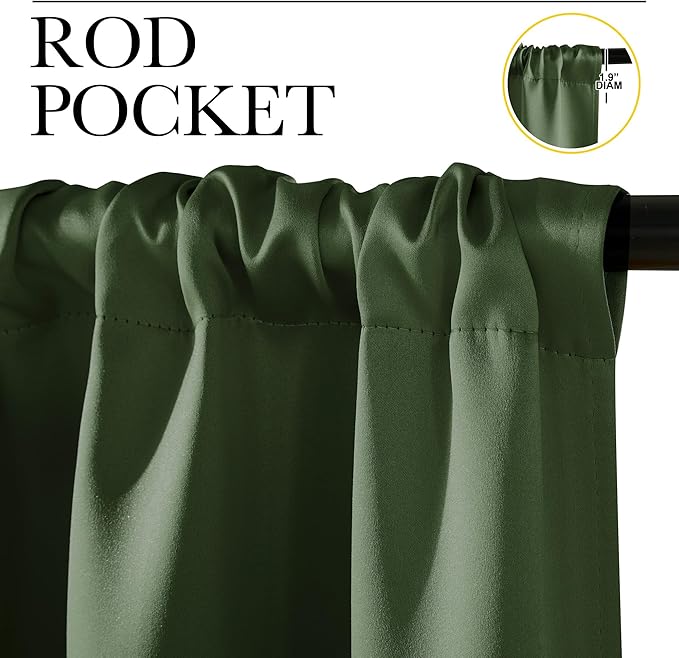 NICETOWN Dark Green Blackout Cafe Satin Curtains for Small Windows, 42" Wide by 36" Long, 2 Panels, Rod Pocket Noise Reducing Faux Silk Blackout Drapes for Cupboard - Image 2