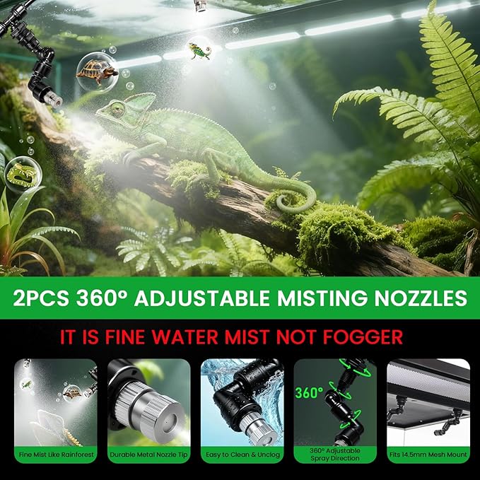 Reptile Mister Automatic Misting System, Reptile Humidifiers with Smart Timing Controller, Terrariums Humidifier with 360°Adjustable Misting Nozzles, Rainforest Ecosystem Sprayer… - Image 4