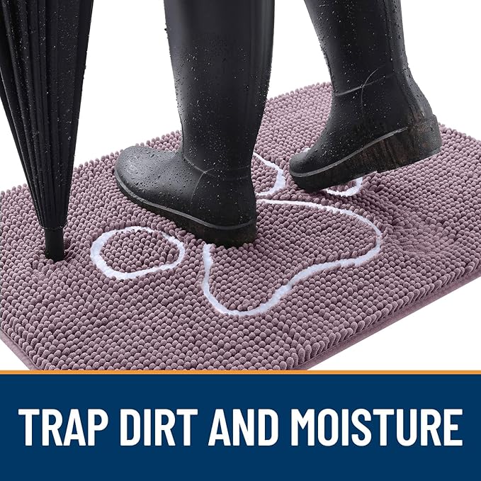 OLANLY Dog Door Mat for Muddy Paws 48x30, Paw Print Design, Absorbs Moisture and Dirt, Absorbent Non-Slip Washable Doormat, Quick Dry Chenille Mud Mat, Entry Indoor Entryway Carpet, Deep Plum - Image 2