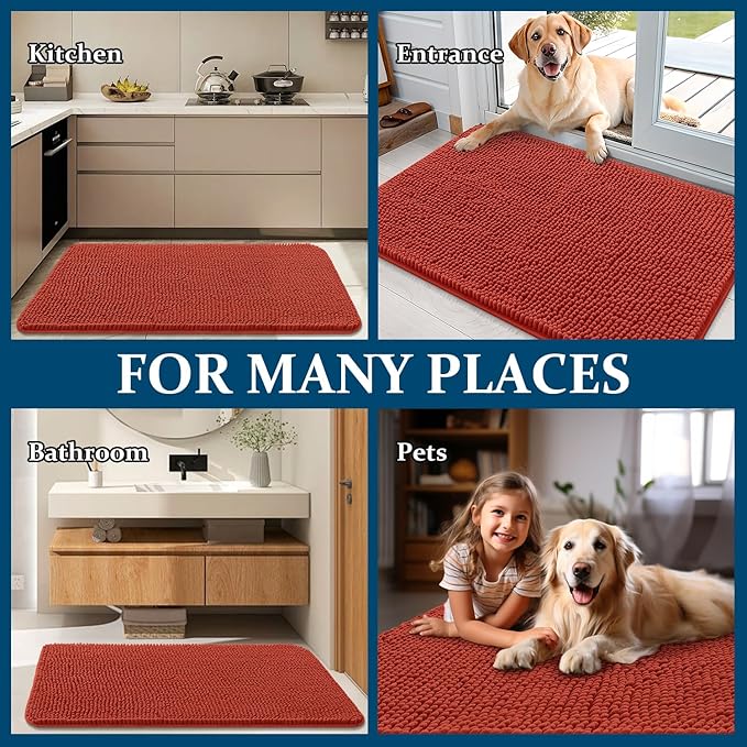 OLANLY Dog Door Mat for Muddy Paws 50x30, Absorbs Moisture and Dirt, Absorbent Non-Slip Washable Doormat, Quick Dry Chenille Mud Mat for Dogs, Entry Indoor Entryway Carpet for Inside Floor, Maple Red - Image 8