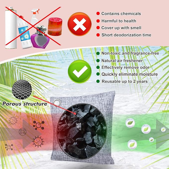 Activated Charcoal Odor Absorber for Strong Odor, Basement, Cars, Closets, Shoes, Smoke. 16 Pack Bamboo Charcoal Air Purifying Bags Deodorizer Odor Eliminator for Home - Image 3