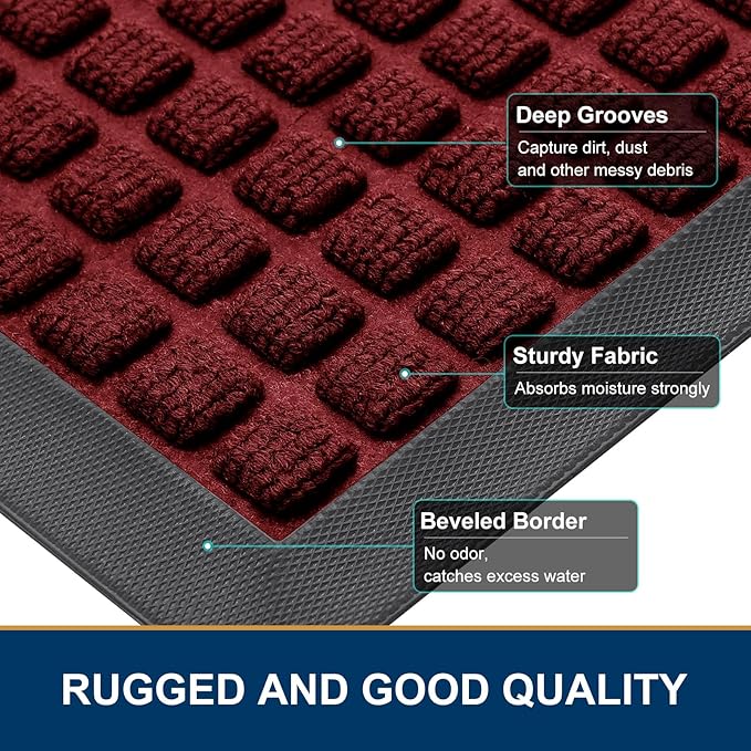 Smiry Front Door Mat Outside Entrance, Heavy Duty Natural Rubber Doormat, Non Slip, Trap Dirt and Moisture, Easy Clean, Low Profile Welcome Floor Mats for Indoor Outdoor Entry, 59x23 Inch, Red - Image 3