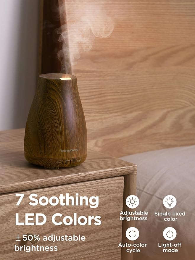InnoGear Essential Oil Diffuser, Ultrasonic Diffusers for Home Aromatherapy Humidifier for Bedroom Room 7 Colors LED 2 Mist Mode Auto Off, Bronze - Image 7