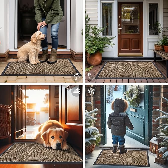 Smiry Front Door Mat Outside Entrance, Heavy Duty Sturdy Natural Rubber Doormat, Trap Dirt and Moisture, Easy Clean Low Profile Mats for Indoor Outdoor Entry, Interwoven Stripes 29.5x17, Brown - Image 6