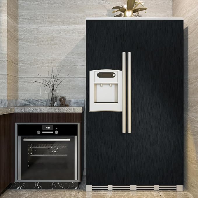 CRE8TIVE Brushed Black Stainless Steel Contact Paper Peel and Stick Thick Metallic Wallpaper Heat Resistant Self Adhesive Black Contact Paper for Kitchen Backsplash Appliances Fridge Covers 12"x354" - Image 2