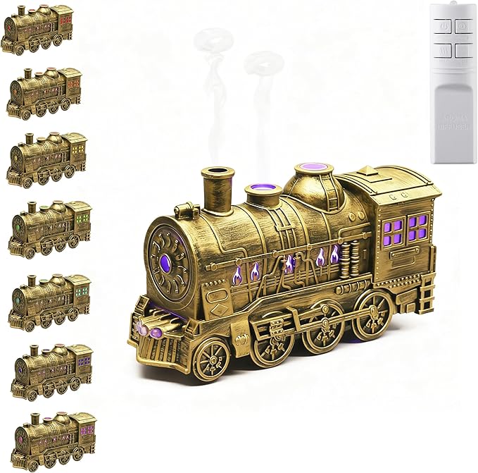 Valentine's Day Train Humidifier 300ml, Dual Mist Outlets Cool Mist Diffuser with 2/8H Timer, for Aromatherapy & Air Humidity, Desktop Decor(Bronze) by Chasefun