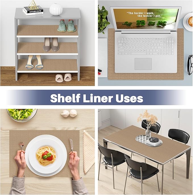 Drawer Liner, Shelf Liners for Kitchen Cabinet Waterproof & Oil-Proof Cupboard Liner Non-Slip Drawer Mat PVC Material Non Adhesive Kitchen Liner for Countertop Beige 17.5 x 78.7 - Image 2