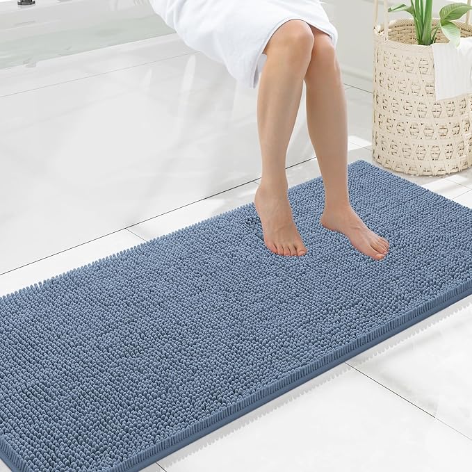 Smiry Luxury Chenille Bathroom Rugs 59x20, Extra Soft and Absorbent Shaggy Bath Mat, Machine Washable, Non-Slip Plush Carpet Runner for Tub, Shower, and Floor, Home Decor Accessories, Grayish Blue by Smiry