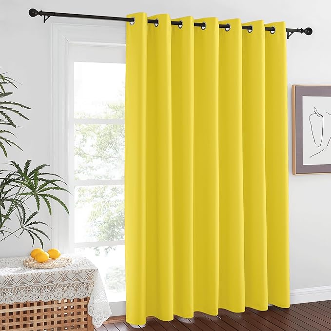 NICETOWN Sliding Glass Door Curtain Extra Long 84 inches Long, Grommet Thermal Insulated Blackout Patio Door Curtain Panel for Bedroom/Pergola, Bright Yellow, 1 Panel, W100 x L84 by NICETOWN
