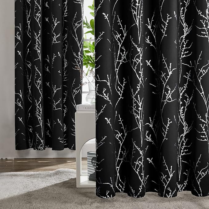 Deconovo Black Out Curtains for Kitchen, 42 x 45 Inch Length 2 Panels Set, Thermal Insulated Soundproof Window Drapes with Silver Print, Grommet Top, Machine Washable Panels for Small Winodw Nursery - Image 3