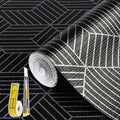 Shelf Liners for Kitchen Cabinets 12in x 20FT, Non Adhesive Cabinet Liner Strong Non-Slip Black and Silver Geometric Drawer Liner, Easy to Clean for Shelf, Cabinet with Knife and Tape Measure by Kimhan