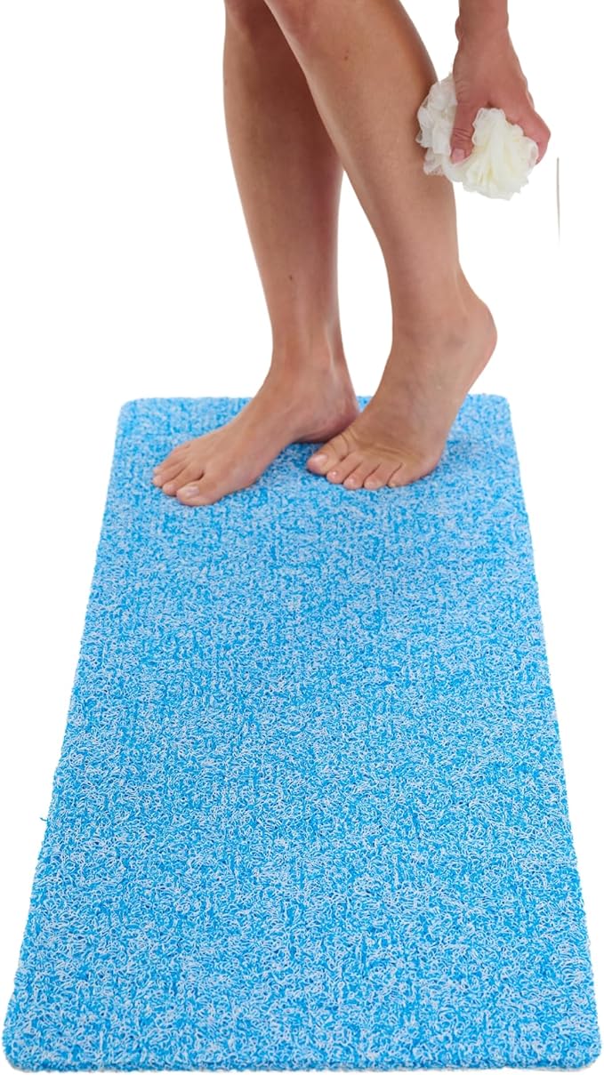 Non Slip Bathtub Mat Shower Mat for Tub - Loofah Bath Mats for Bathroom - 40x16 Bathtub Floor Mat - Textured Anti Slip Bath Mat Without Suction Cups - Secure Mat for Wet Areas (40x16 Aqua Blue) by ENKOSI