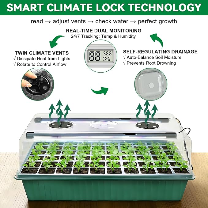Self-Watering Seed Starter Tray with Grow Light,60-Cell Seed Starter Kit with Humidity Dome,Seed Germination Kit,User-Friendly Plant Germination Trays for Indoor Plants - Image 5