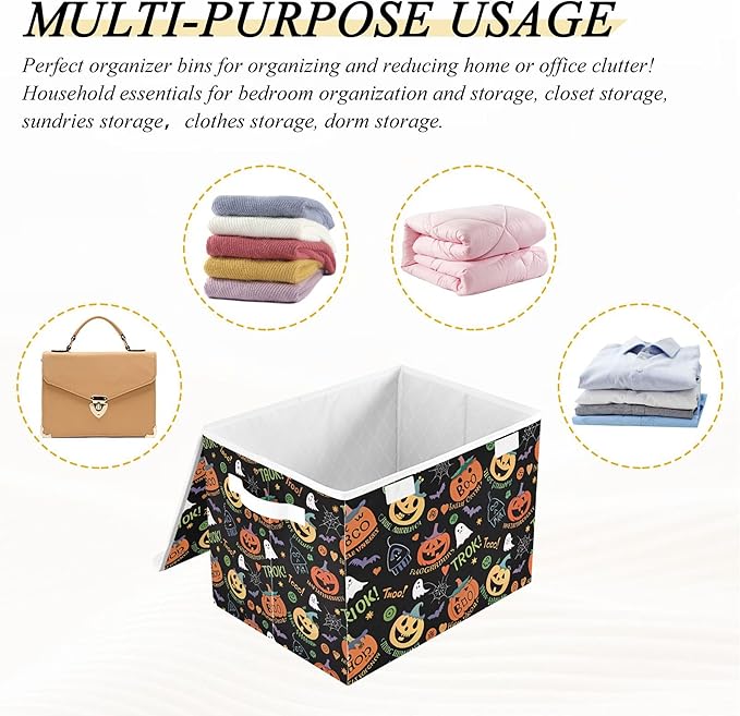 xigua Halloween Ghost Pumpkin Ghosts Storage Bins with Lids and Carrying Handle,Foldable Storage Boxes Organizer Containers Baskets Cube with Cover for Home Bedroom Closet Office - Image 7