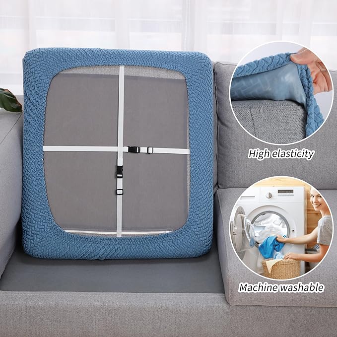 Fuloon Waterproof Couch Cushion Covers, Stretch Sofa Seat Cushion Slipcovers Solid Washable Furniture Protector Suitable for Armchair Loveseat Sofa (Blue, 3 Pieces) - Image 4