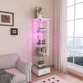 Yoluckea 4 Tiers Glass Display Cabinet with LED Lighting and Drawer, 1 Door Floor Standing Curio Cabinet with Wheel for Home, Office, Corner Display, White Glass Bookshelf for Collections and Decor by Yoluckea