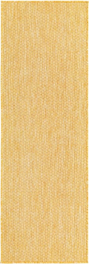Unique Loom Collection Casual Transitional Solid Heathered Indoor/Outdoor Flatweave Area Rug (2' x 6' 1" Runner, Corn Harvest Yellow) by UniqueLoom