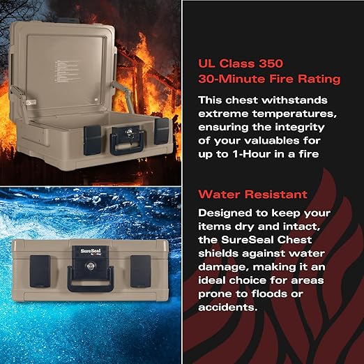 FireKing SureSeal Fire Safe with Key Lock, 1 Hour Fire Rated, UL Rated & 100 Hour Water Resistant Home Safe, Portable Home Safes, Taupe - Image 7