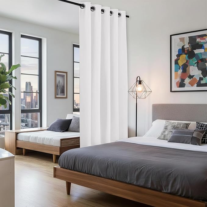BONZER Room Dividers Curtain - Room Darkening Privacy Noise Reduce Thermal Insulating Window Curtains for Bedroom Living Room Doorway, 84L x 60W Inch (7L x 5W ft), 1 Panel, Greyish White - Image 4