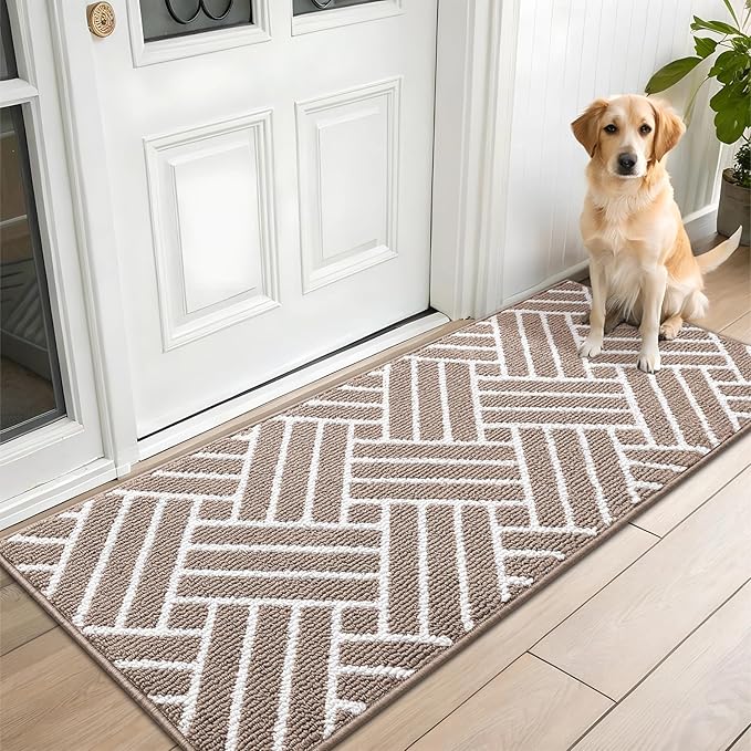 OLANLY Runner Indoor Door Mat, 70x23 Inch, Dirt Resistant and Absorbent, Non-Slip Rubber Backing Floor Mats, Easy Clean Low-Profile Doormat for Entryway, Front Door, and Inside Entrance, Brown by OLANLY