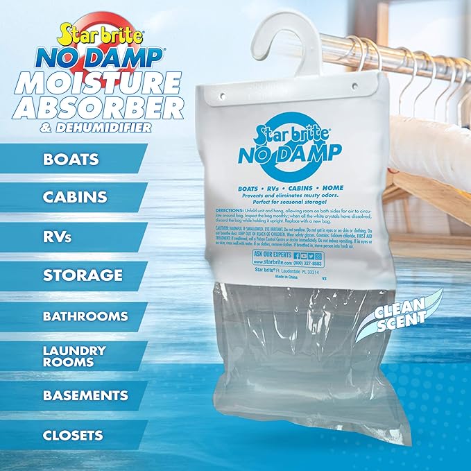 STAR BRITE No Damp Moisture Absorber & Dehumidifier Hanging Bag - Simple, Portable, Humidity Control for Boats, RVs, Seasonal Homes & More - Prevent Odor & Moisture Damage - 16 OZ (085470) - Image 5