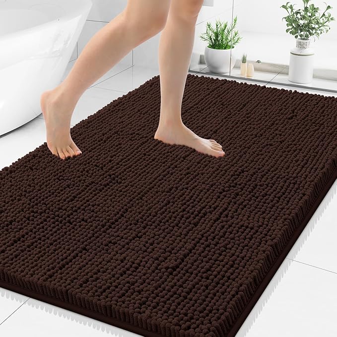 Smiry Luxury Chenille Bathroom Rugs 50x30, Extra Soft and Absorbent Shaggy Bath Mat, Machine Washable, Non-Slip Plush Carpet Runner for Tub, Shower, and Floor, Home Decor Accessories, Brown by Smiry
