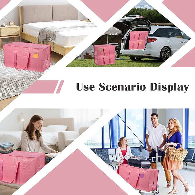 6 Pack Extra Heavy Duty Large Moving Bags with Reinforced Zipper & Wide Handles, Waterproof Storage Bins for Clothes, College Dorm, Travel, and Home Organization, Pink - Image 9