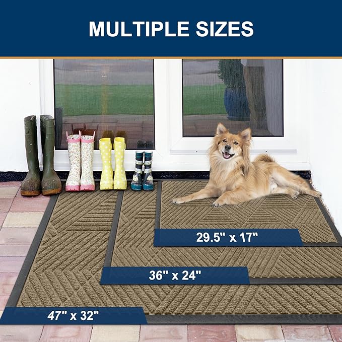 Smiry Front Door Mat Outside Entrance, Heavy Duty Sturdy Natural Rubber Doormat, Trap Dirt and Moisture, Easy Clean Low Profile Mats for Indoor Outdoor Entry, Irregular Triangle (29.5x17, Camel) - Image 2
