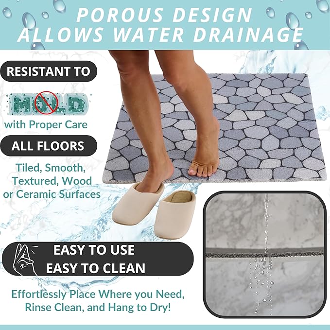 Non Slip Shower Mats for Inside Shower - Loofah Bath Mats for Shower - Shower Floor Mat Non Slip - Walk in Shower Mat Square 31x31- Textured No Suction Cup Shower Safety Mat (Blue Pebble 31x31) - Image 4