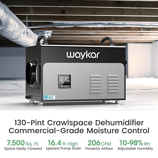 Waykar 130 Pints Energy Star Most Efficient Commercial Dehumidifier with Pump and Drain Hose for Crawl Spaces, Basements, Ducted Industrial Use, and Water Damage Unit - 5-Year Quality Coverage - Image 2